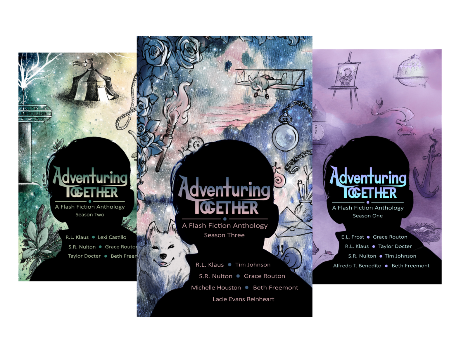 Flash Fiction Series image featuring three book covers from the first three anthologies